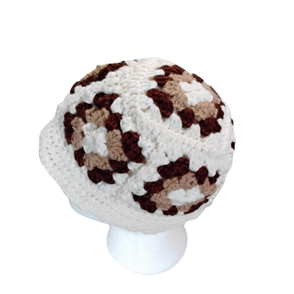Crochet Bucket Hat Womens One Size Boho Festival Grandmacore Neutral 90s Y2K - Picture 4 of 4